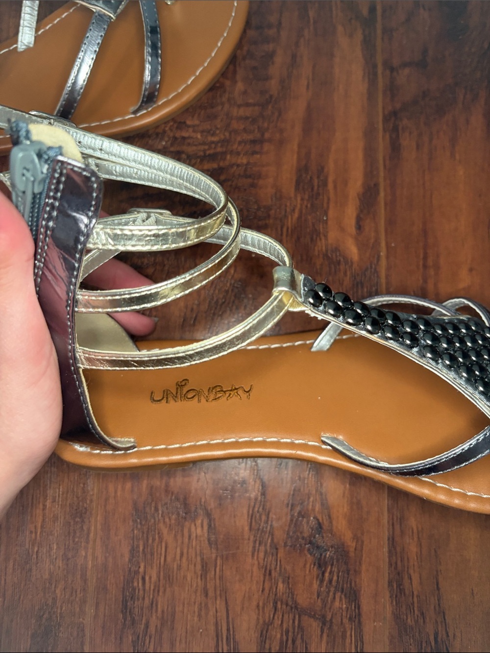 UNIONBAY Gold Metallic Studded Gladiator Sandals for Women - Picture 2 of 6